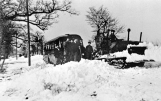 Bus stuck in snow outside Southam