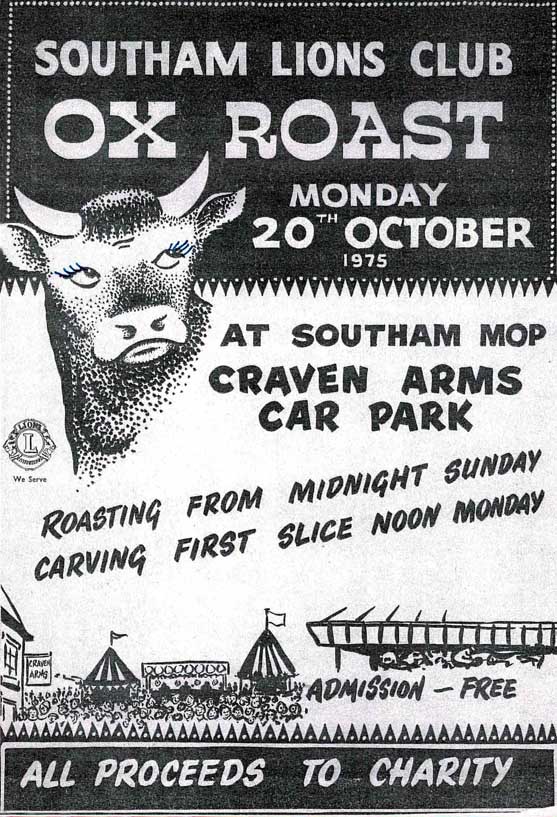 A 1975 poster advertising the Mop Ox Roast organised by Southam Lions.